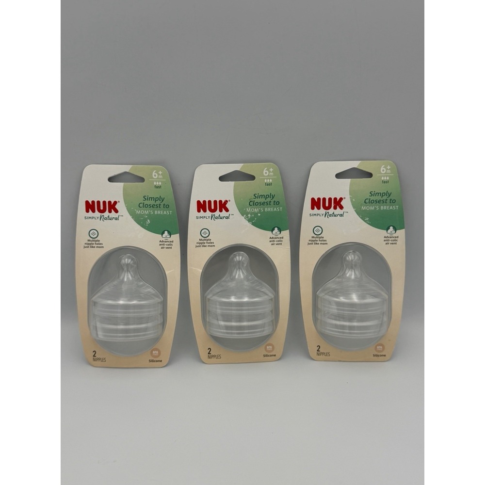 NUK Simply Natural 6+ Month Fast Flow Bottle Nipples 3 Pack 6 Total NEW